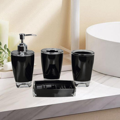 Lazsy 4 Pieces Soap Dispenser Toothbrush Holder Apartment Essentials Acrylic Organizer Black